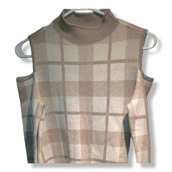 Style & Co Windowpane Plaid Cold Shoulder Sweater - Picture 2 of 8